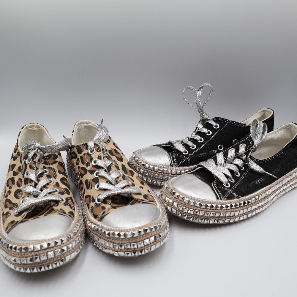 CCVV Spiked Studded Casual Sneakers size 8.5 Leopard Black Lot‎ of 2